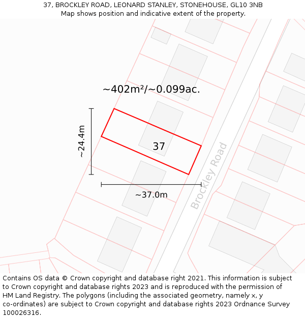 37, BROCKLEY ROAD, LEONARD STANLEY, STONEHOUSE, GL10 3NB: Plot and title map