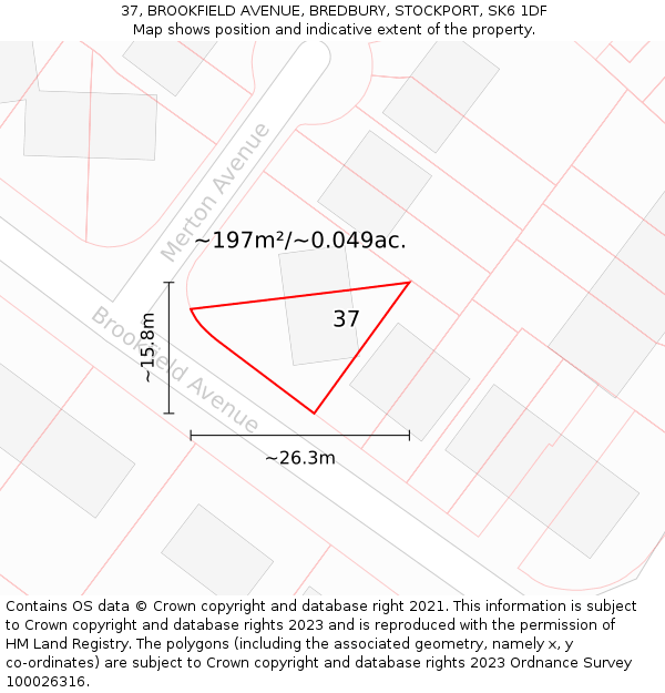 37, BROOKFIELD AVENUE, BREDBURY, STOCKPORT, SK6 1DF: Plot and title map