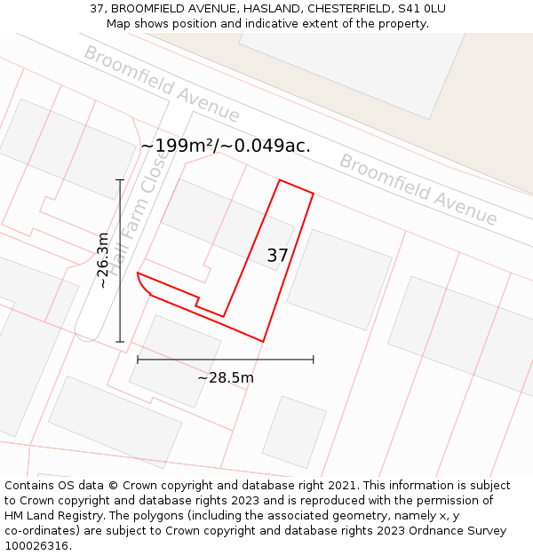 37, BROOMFIELD AVENUE, HASLAND, CHESTERFIELD, S41 0LU: Plot and title map