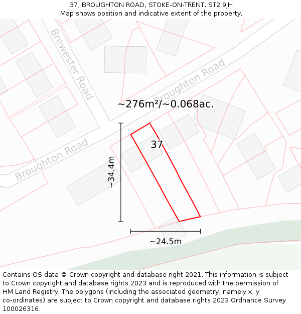 37, BROUGHTON ROAD, STOKE-ON-TRENT, ST2 9JH: Plot and title map