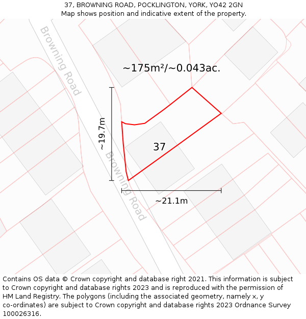 37, BROWNING ROAD, POCKLINGTON, YORK, YO42 2GN: Plot and title map