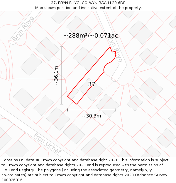 37, BRYN RHYG, COLWYN BAY, LL29 6DP: Plot and title map