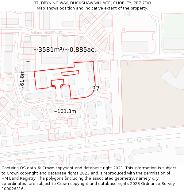 37, BRYNING WAY, BUCKSHAW VILLAGE, CHORLEY, PR7 7DQ: Plot and title map