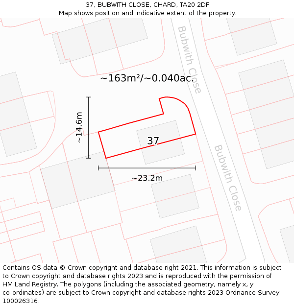 37, BUBWITH CLOSE, CHARD, TA20 2DF: Plot and title map