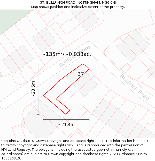 37, BULLFINCH ROAD, NOTTINGHAM, NG6 0NJ: Plot and title map