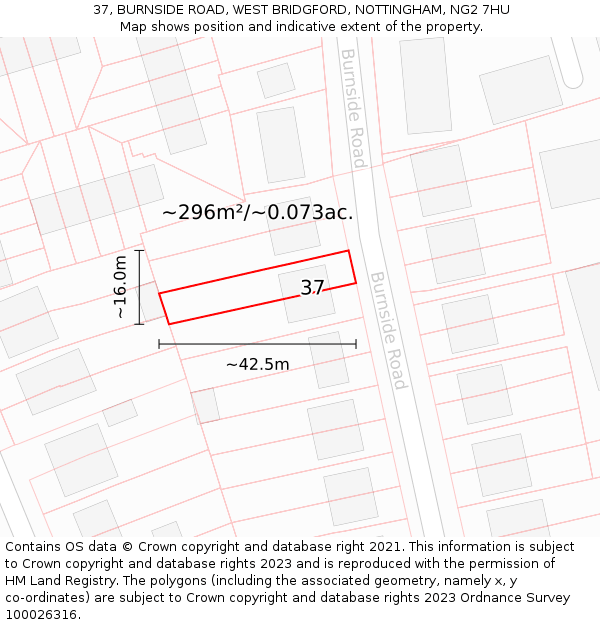 37, BURNSIDE ROAD, WEST BRIDGFORD, NOTTINGHAM, NG2 7HU: Plot and title map