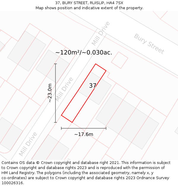 37, BURY STREET, RUISLIP, HA4 7SX: Plot and title map