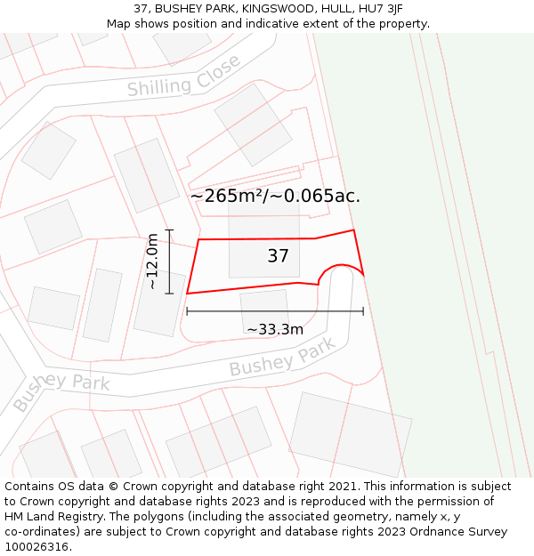 37, BUSHEY PARK, KINGSWOOD, HULL, HU7 3JF: Plot and title map