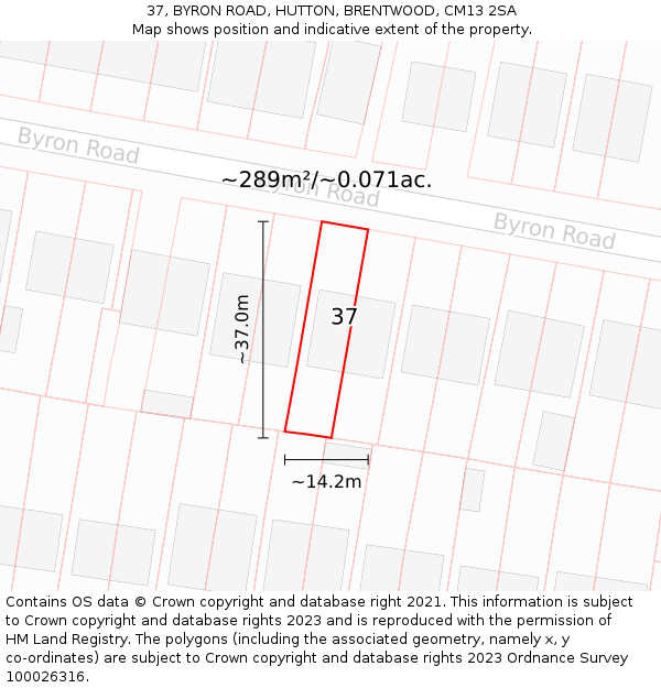 37, BYRON ROAD, HUTTON, BRENTWOOD, CM13 2SA: Plot and title map