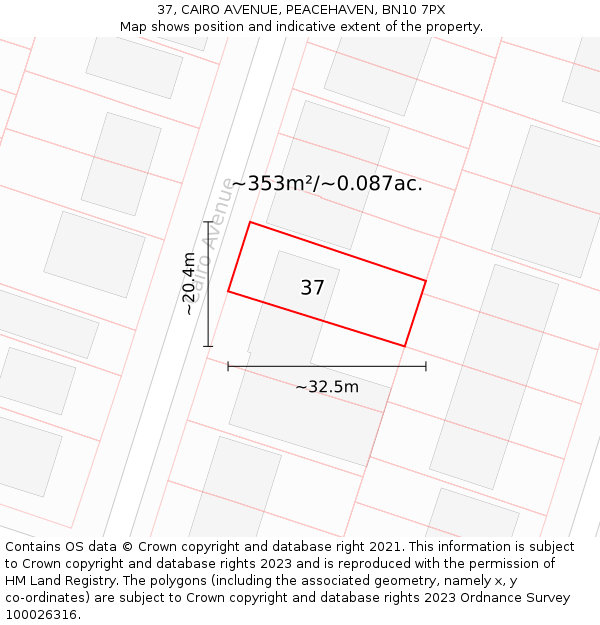 37, CAIRO AVENUE, PEACEHAVEN, BN10 7PX: Plot and title map