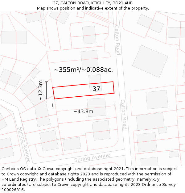 37, CALTON ROAD, KEIGHLEY, BD21 4UR: Plot and title map