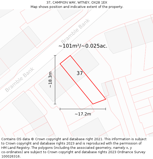 37, CAMPION WAY, WITNEY, OX28 1EX: Plot and title map