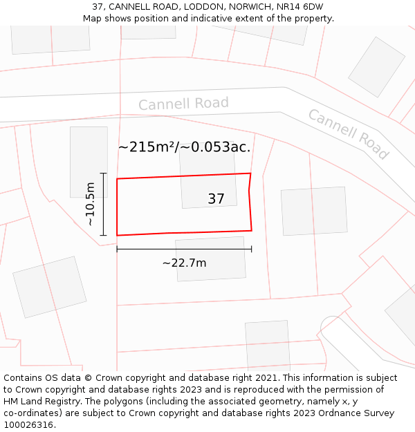 37, CANNELL ROAD, LODDON, NORWICH, NR14 6DW: Plot and title map