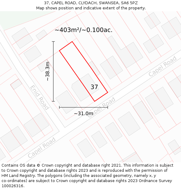 37, CAPEL ROAD, CLYDACH, SWANSEA, SA6 5PZ: Plot and title map