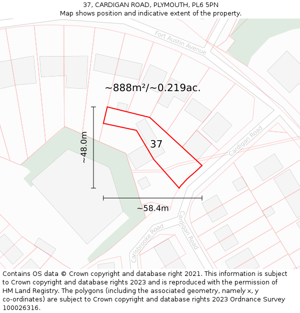 37, CARDIGAN ROAD, PLYMOUTH, PL6 5PN: Plot and title map