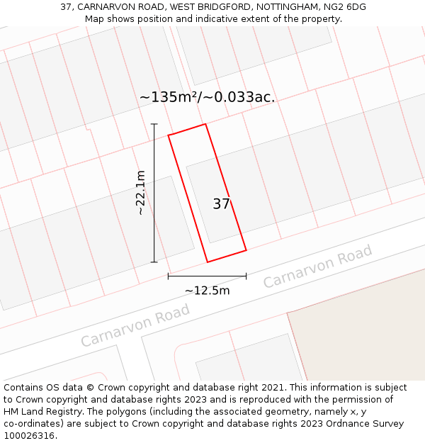 37, CARNARVON ROAD, WEST BRIDGFORD, NOTTINGHAM, NG2 6DG: Plot and title map