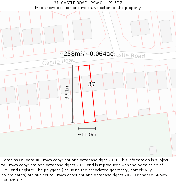 37, CASTLE ROAD, IPSWICH, IP1 5DZ: Plot and title map