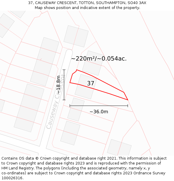 37, CAUSEWAY CRESCENT, TOTTON, SOUTHAMPTON, SO40 3AX: Plot and title map