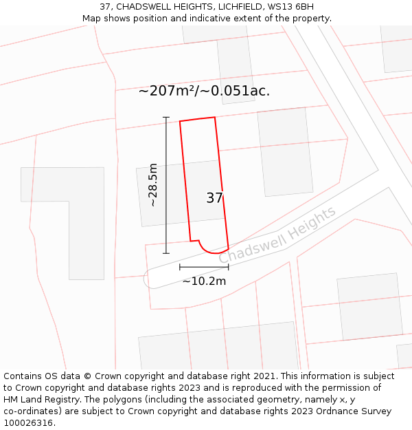 37, CHADSWELL HEIGHTS, LICHFIELD, WS13 6BH: Plot and title map