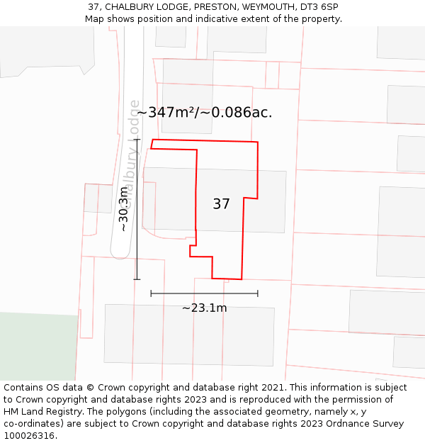 37, CHALBURY LODGE, PRESTON, WEYMOUTH, DT3 6SP: Plot and title map