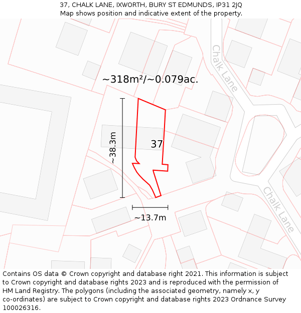 37, CHALK LANE, IXWORTH, BURY ST EDMUNDS, IP31 2JQ: Plot and title map