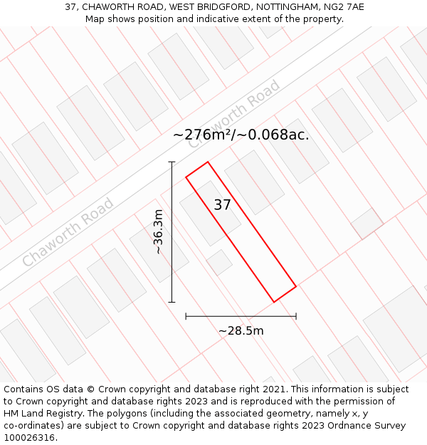 37, CHAWORTH ROAD, WEST BRIDGFORD, NOTTINGHAM, NG2 7AE: Plot and title map