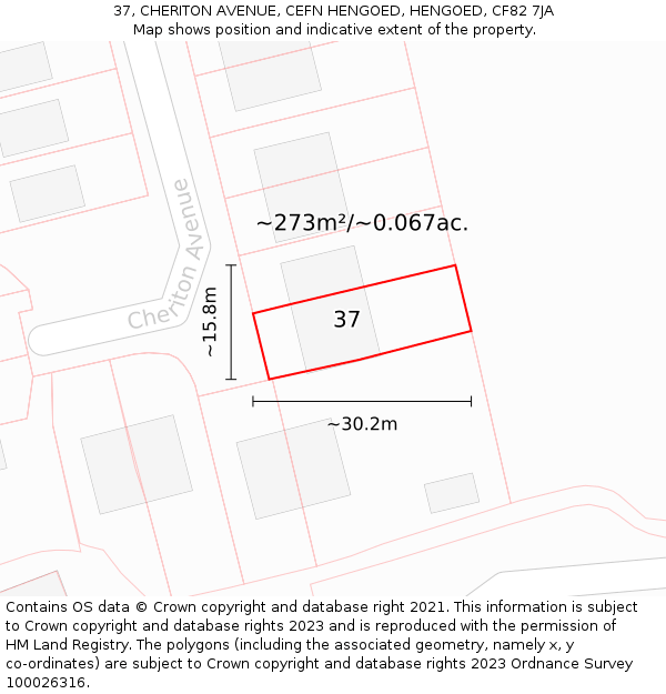 37, CHERITON AVENUE, CEFN HENGOED, HENGOED, CF82 7JA: Plot and title map