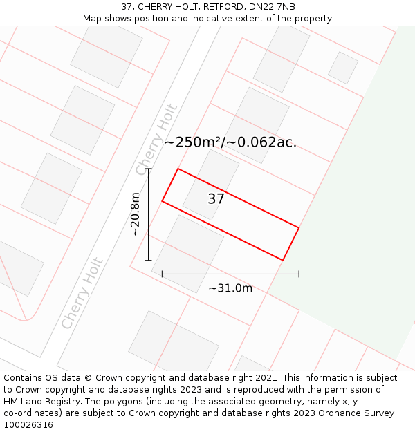 37, CHERRY HOLT, RETFORD, DN22 7NB: Plot and title map