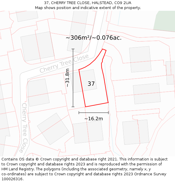 37, CHERRY TREE CLOSE, HALSTEAD, CO9 2UA: Plot and title map