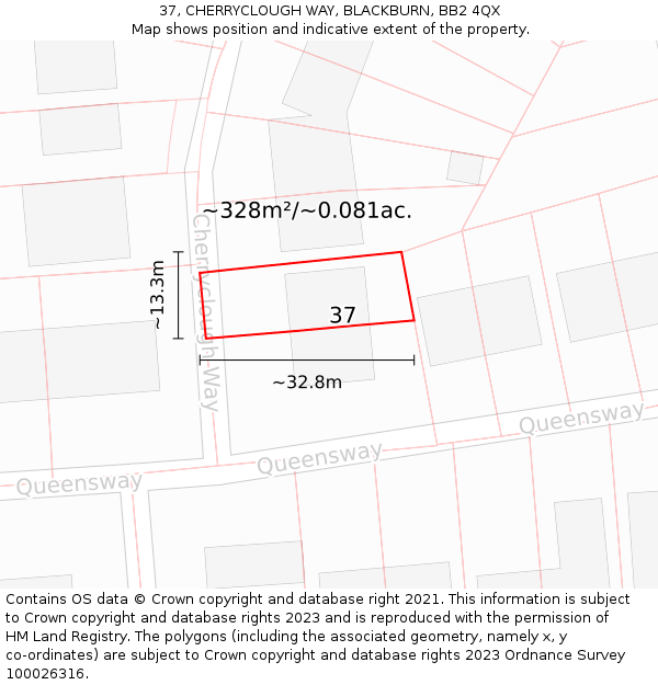 37, CHERRYCLOUGH WAY, BLACKBURN, BB2 4QX: Plot and title map