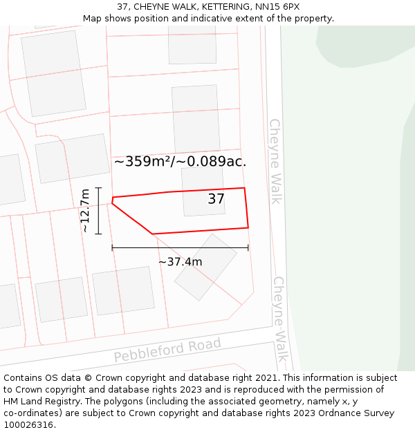 37, CHEYNE WALK, KETTERING, NN15 6PX: Plot and title map