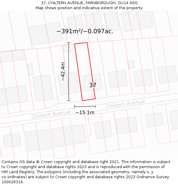 37, CHILTERN AVENUE, FARNBOROUGH, GU14 9SG: Plot and title map