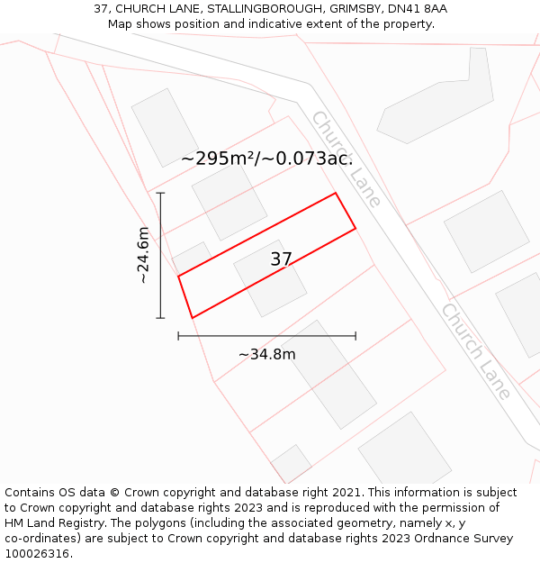 37, CHURCH LANE, STALLINGBOROUGH, GRIMSBY, DN41 8AA: Plot and title map