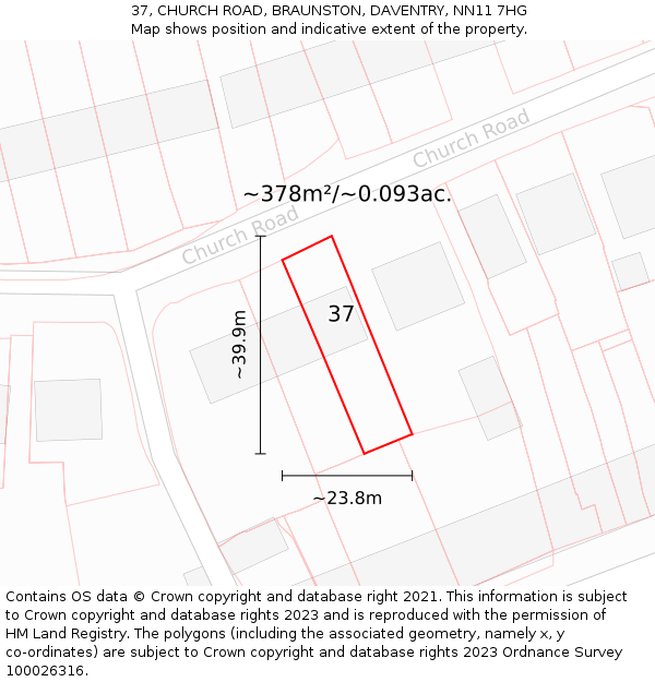 37, CHURCH ROAD, BRAUNSTON, DAVENTRY, NN11 7HG: Plot and title map