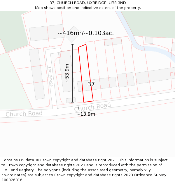 37, CHURCH ROAD, UXBRIDGE, UB8 3ND: Plot and title map