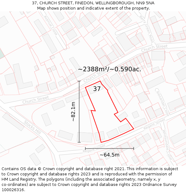 37, CHURCH STREET, FINEDON, WELLINGBOROUGH, NN9 5NA: Plot and title map