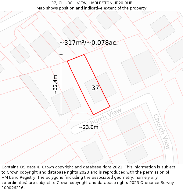 37, CHURCH VIEW, HARLESTON, IP20 9HR: Plot and title map