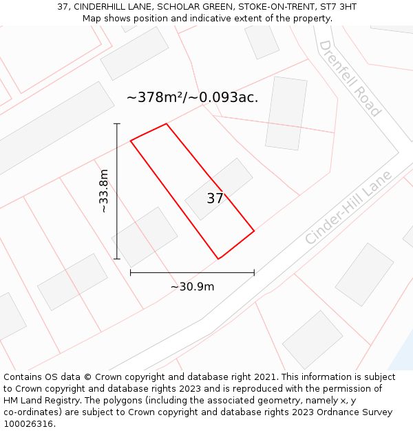 37, CINDERHILL LANE, SCHOLAR GREEN, STOKE-ON-TRENT, ST7 3HT: Plot and title map