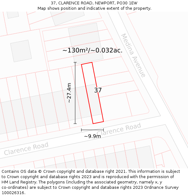 37, CLARENCE ROAD, NEWPORT, PO30 1EW: Plot and title map