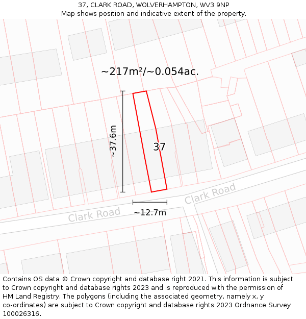 37, CLARK ROAD, WOLVERHAMPTON, WV3 9NP: Plot and title map