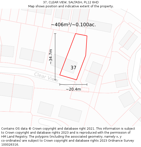 37, CLEAR VIEW, SALTASH, PL12 6HD: Plot and title map