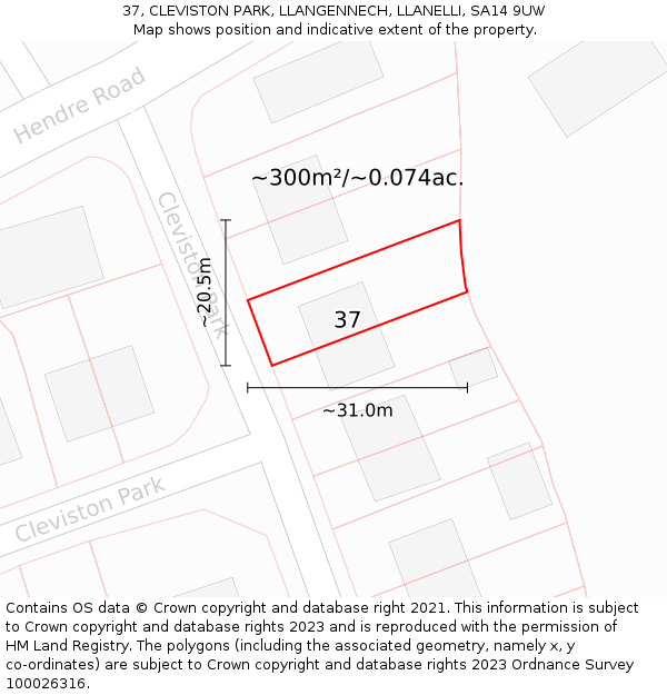 37, CLEVISTON PARK, LLANGENNECH, LLANELLI, SA14 9UW: Plot and title map