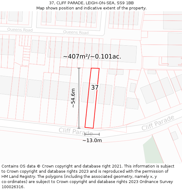 37, CLIFF PARADE, LEIGH-ON-SEA, SS9 1BB: Plot and title map