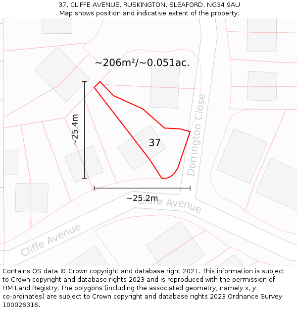 37, CLIFFE AVENUE, RUSKINGTON, SLEAFORD, NG34 9AU: Plot and title map