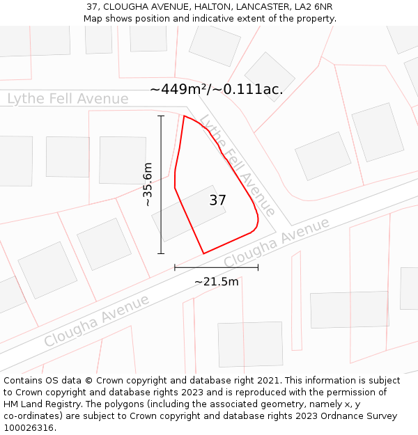 37, CLOUGHA AVENUE, HALTON, LANCASTER, LA2 6NR: Plot and title map