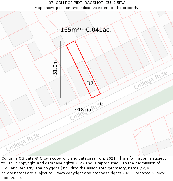 37, COLLEGE RIDE, BAGSHOT, GU19 5EW: Plot and title map