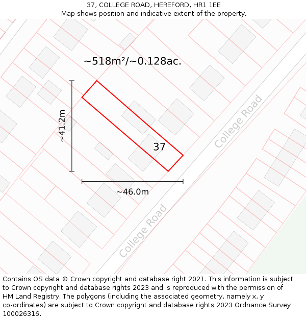 37, COLLEGE ROAD, HEREFORD, HR1 1EE: Plot and title map