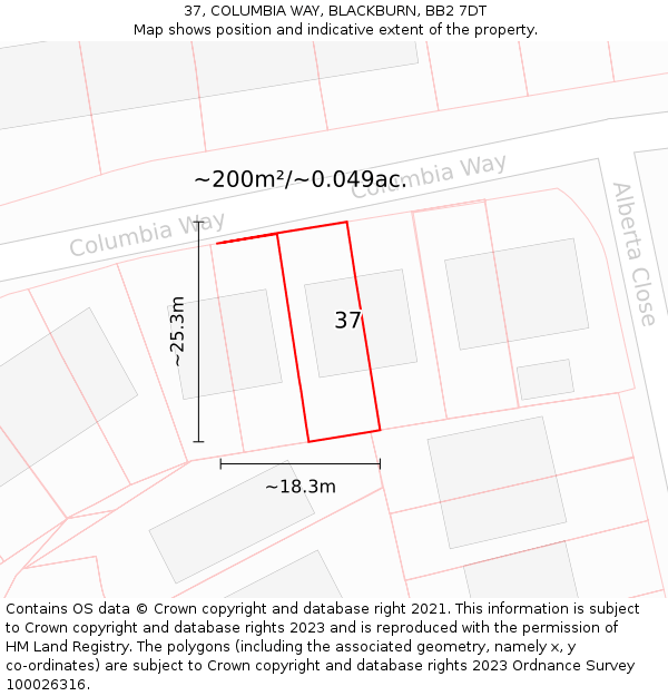 37, COLUMBIA WAY, BLACKBURN, BB2 7DT: Plot and title map