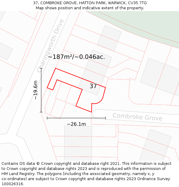 37, COMBROKE GROVE, HATTON PARK, WARWICK, CV35 7TG: Plot and title map