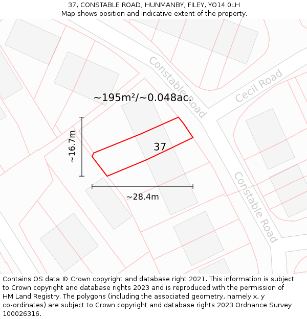 37, CONSTABLE ROAD, HUNMANBY, FILEY, YO14 0LH: Plot and title map